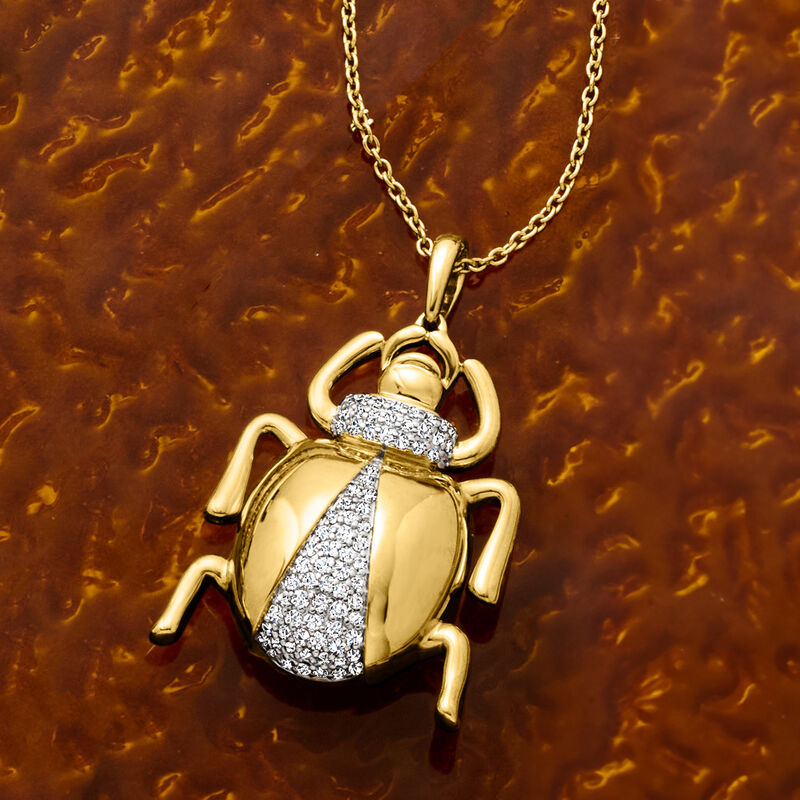 .35 ct. t.w. Diamond Scarab Pendant Necklace in 18kt Gold Over Sterling image number 2