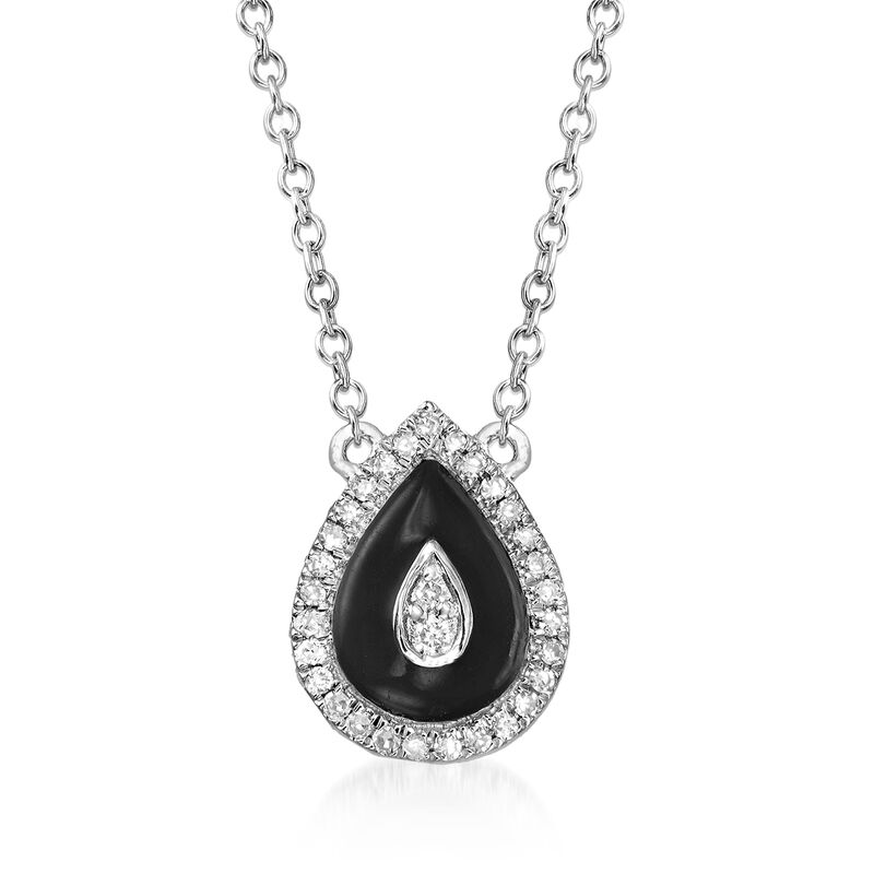 .10 ct. t.w. Diamond and Black Enamel Pear-Shaped Necklace in 18kt White Gold image number 0