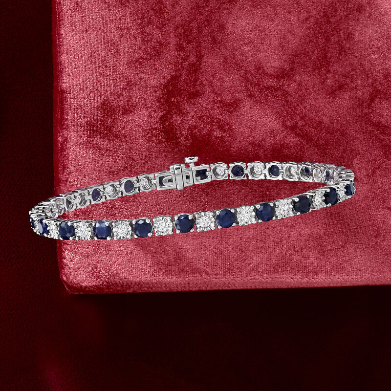 6.25 ct. t.w. Sapphire and 1.00 ct. t.w. Diamond Tennis Bracelet in Sterling Silver image number 3