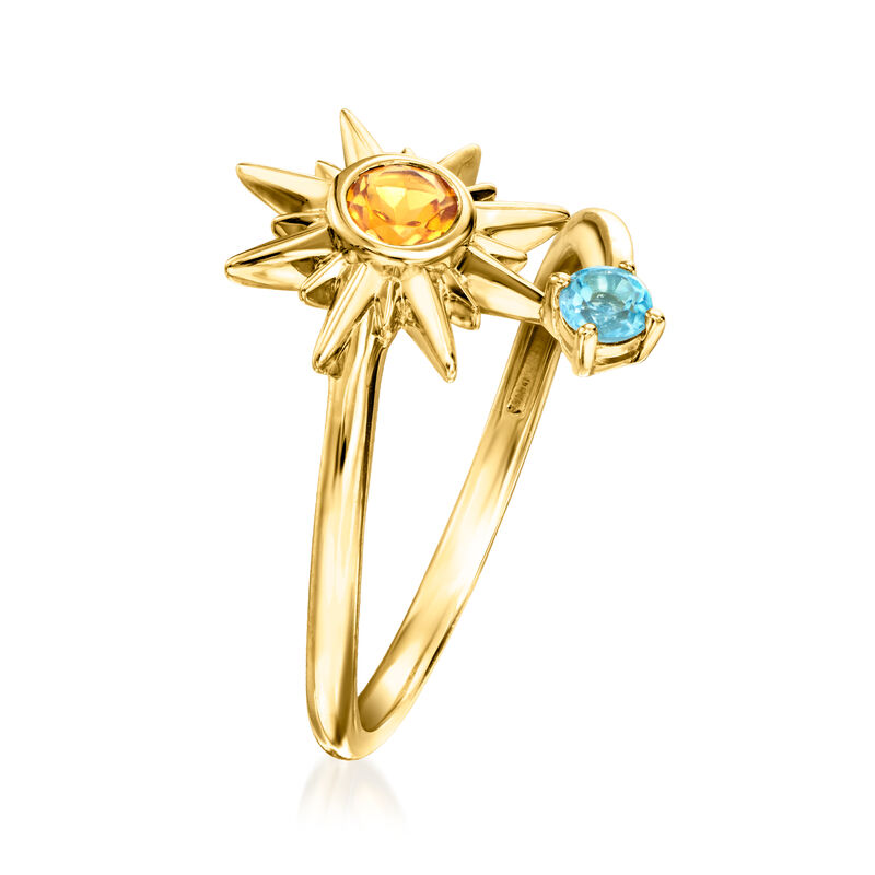 .20 Carat Citrine and .10 Carat Swiss Blue Topaz Celestial Bypass Ring in 18kt Gold Over Sterling image number 2