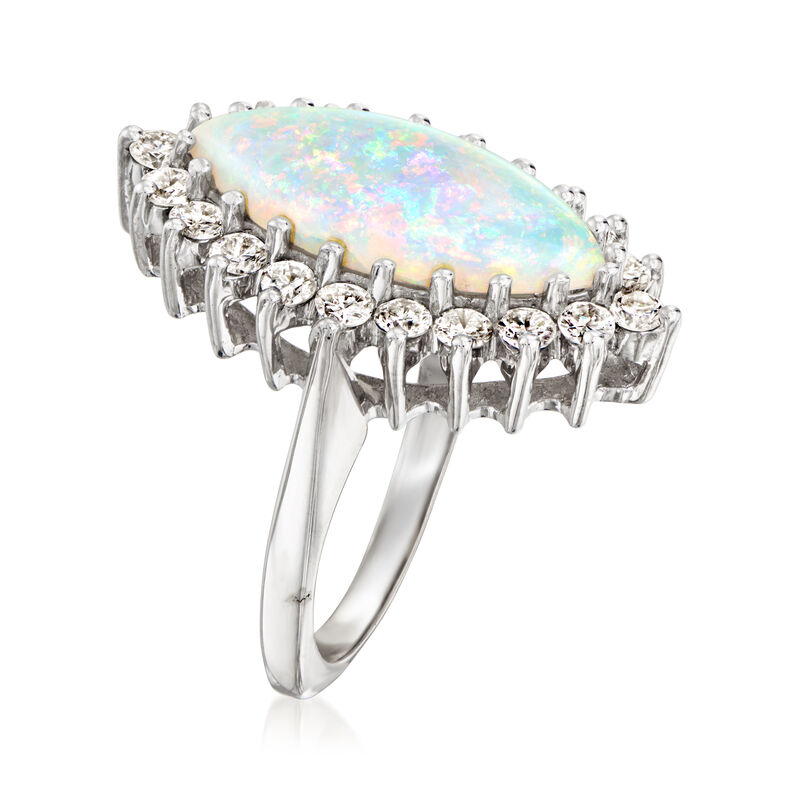 C. 1980 Vintage Opal and 1.00 ct. t.w. Diamond Ring in 14kt White Gold. Size 5 image number 2