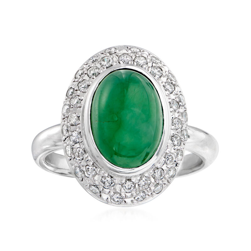C. 1990 Vintage Jade and .50 ct. t.w. Diamond Ring in Platinum. Size 6.5 image number 0