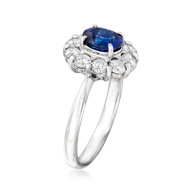 C. 1990 Vintage 1.13 Carat Sapphire and .74 ct. t.w. Diamond Ring in Platinum image number 2