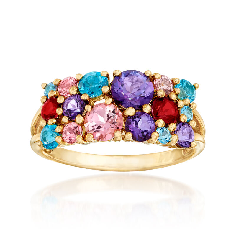 2.10 ct. t.w. Multicolored Swarovski Topaz Ring in 18kt Yellow Gold Over Sterling image number 0