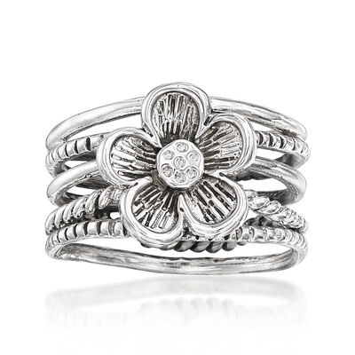 Sterling Silver Multi-Row Flower Ring