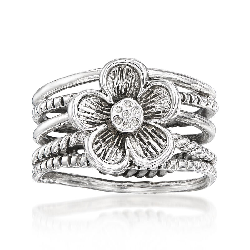 Sterling Silver Multi-Row Flower Ring image number 0