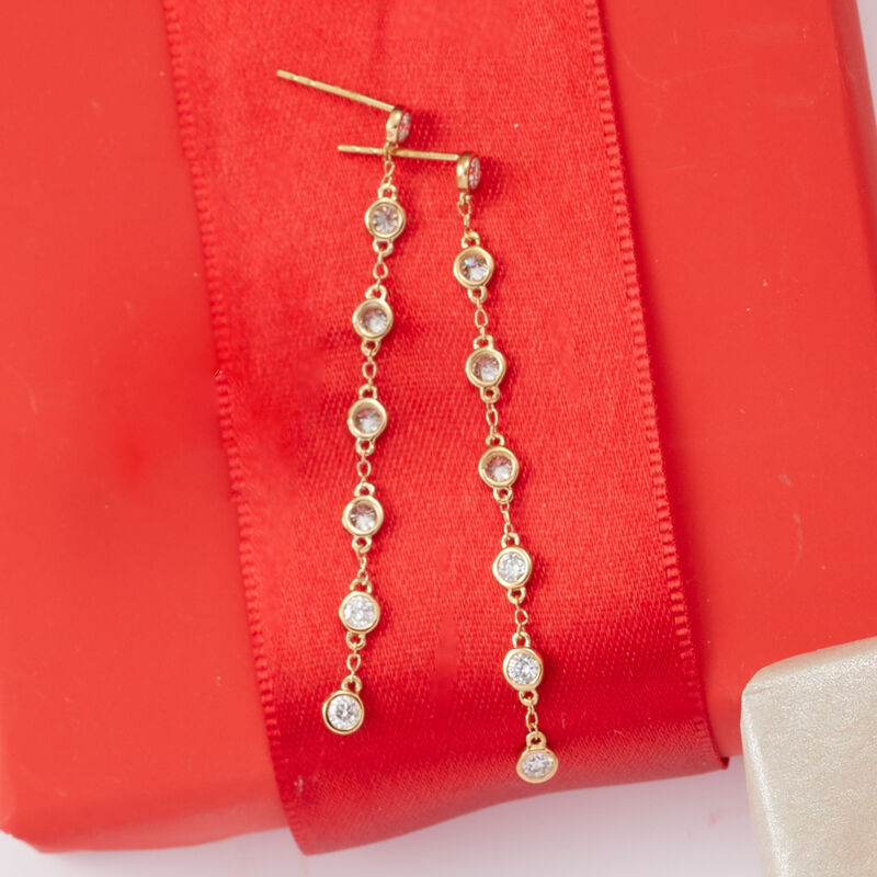 1.00 ct. t.w. Diamond Bezel-Set Linear Drop Earrings in 14kt Yellow Gold image number 3