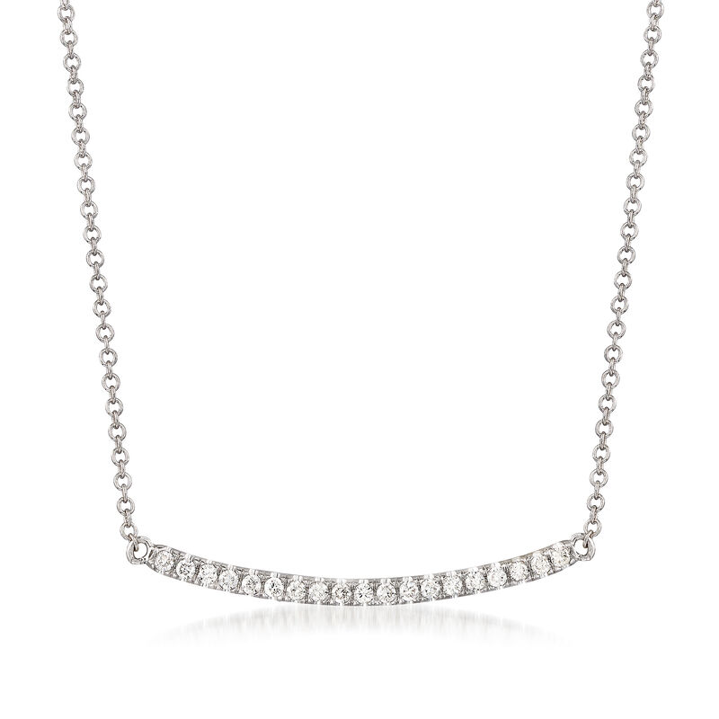 Gabriel Designs .19 ct. t.w. Diamond Curved Bar Necklace in 14kt White Gold. 15.5&quot; image number 1