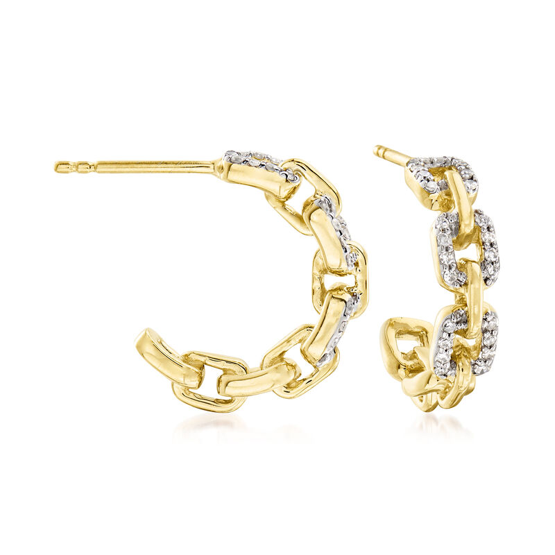 .25 ct. t.w. Diamond Paper Clip Link C-Hoop Earrings in 18kt Gold Over Sterling image number 0