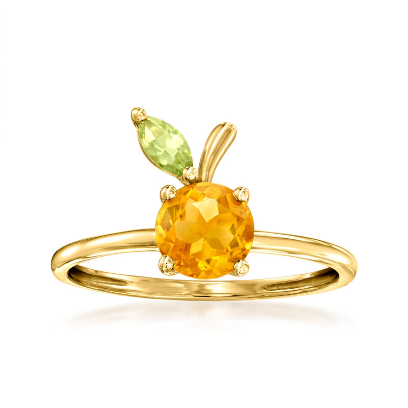 .60 Carat Citrine and .10 Carat Peridot Peach Ring in 14kt Yellow Gold. Size 5 image number 0