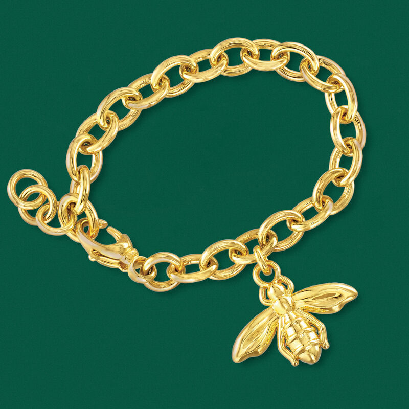 Italian Andiamo 14kt Yellow Gold Over Resin Bumblebee Charm Bracelet image number 2