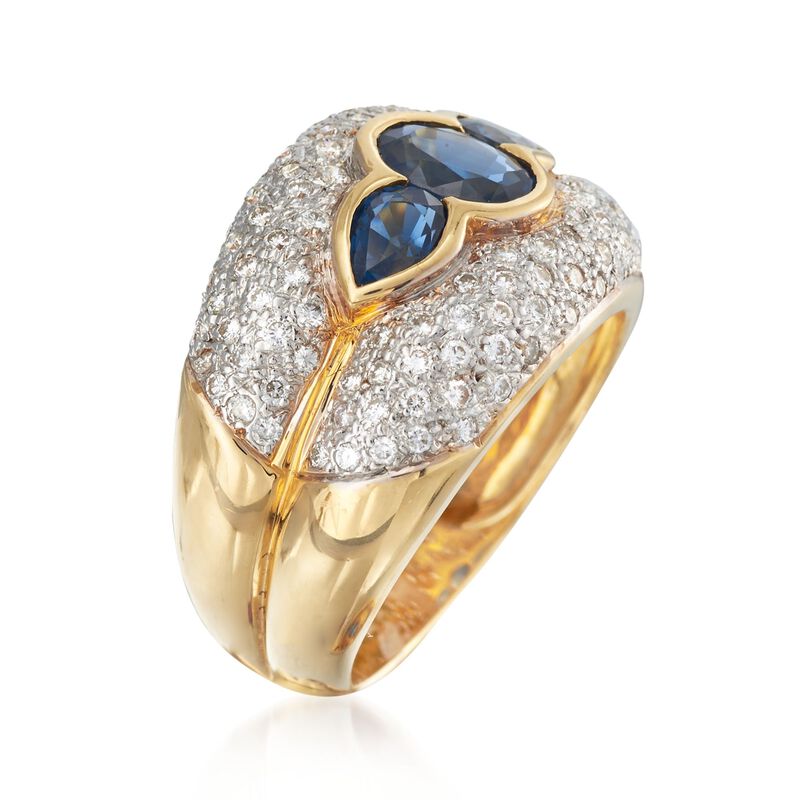 C. 1980 Vintage 1.70 ct. t.w. Sapphire and 1.00 ct. t.w. Diamond Ring in 18kt Yellow Gold. Size 7 image number 2