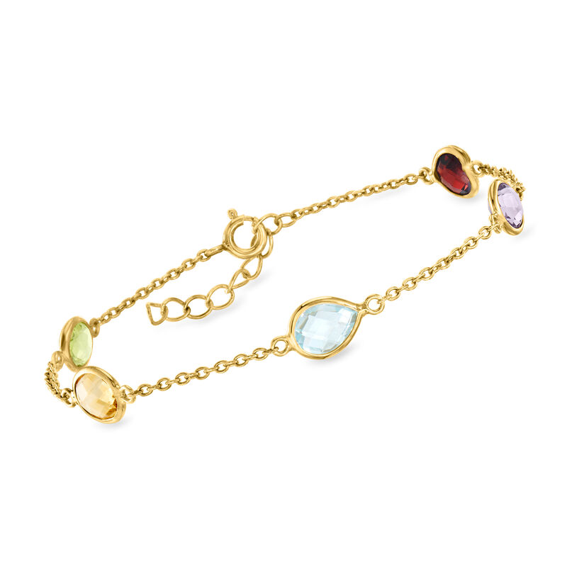 4.10 ct. t.w. Multi-Gemstone Station Bracelet in 18kt Gold Over Sterling image number 0