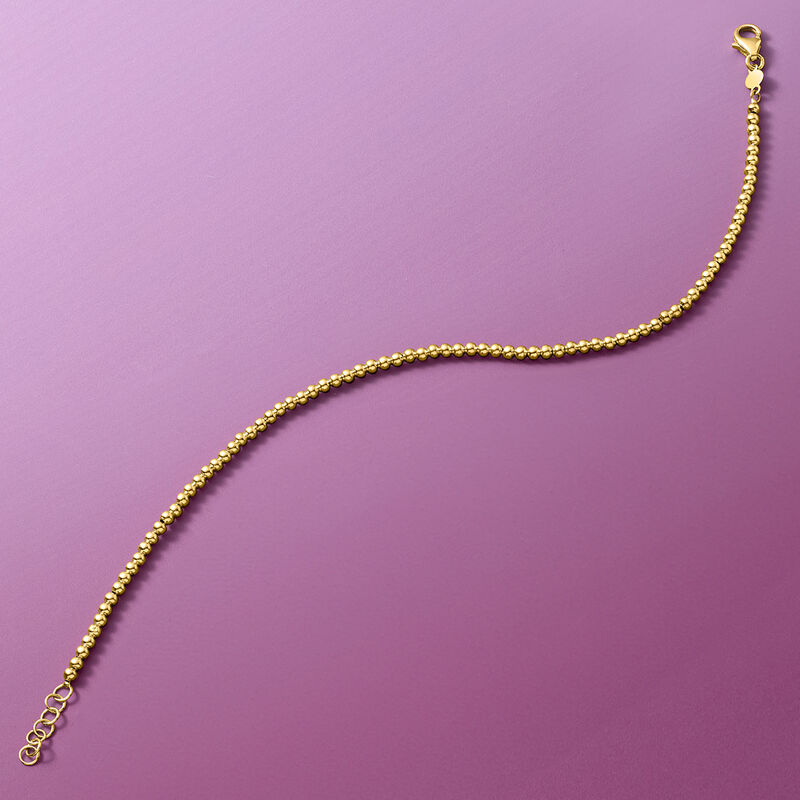 Italian 2mm 14kt Yellow Gold Bead Bracelet. 8" image number 1