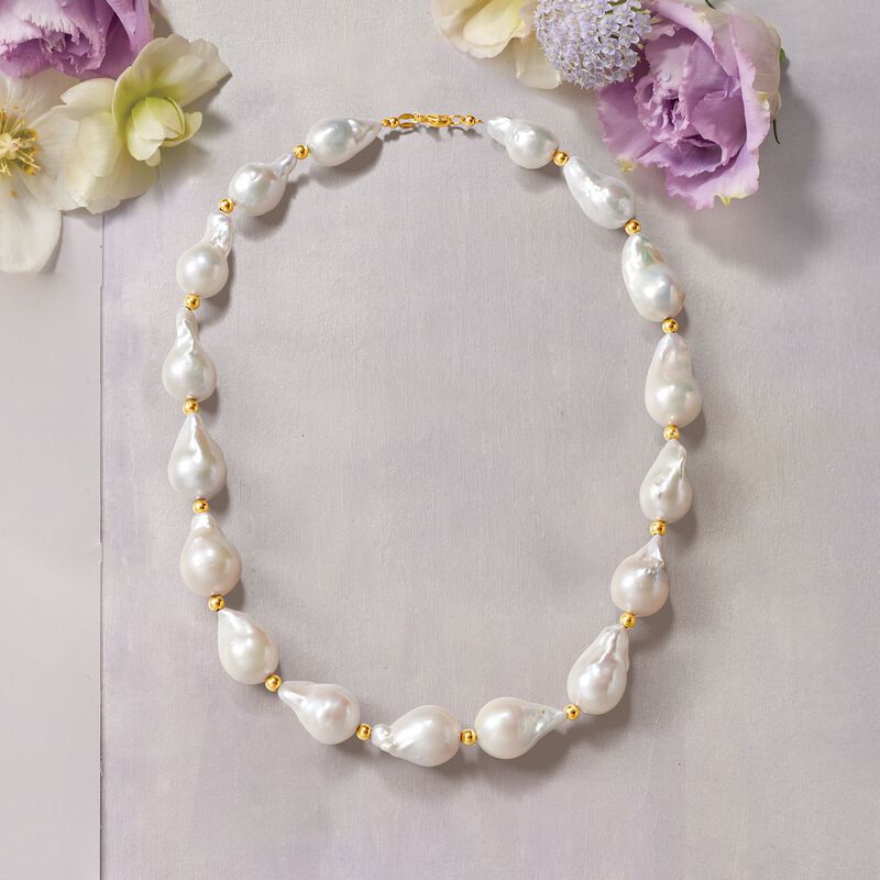 12-15mm Cultured Baroque Pearl Necklace with 14kt Yellow Gold image number 3