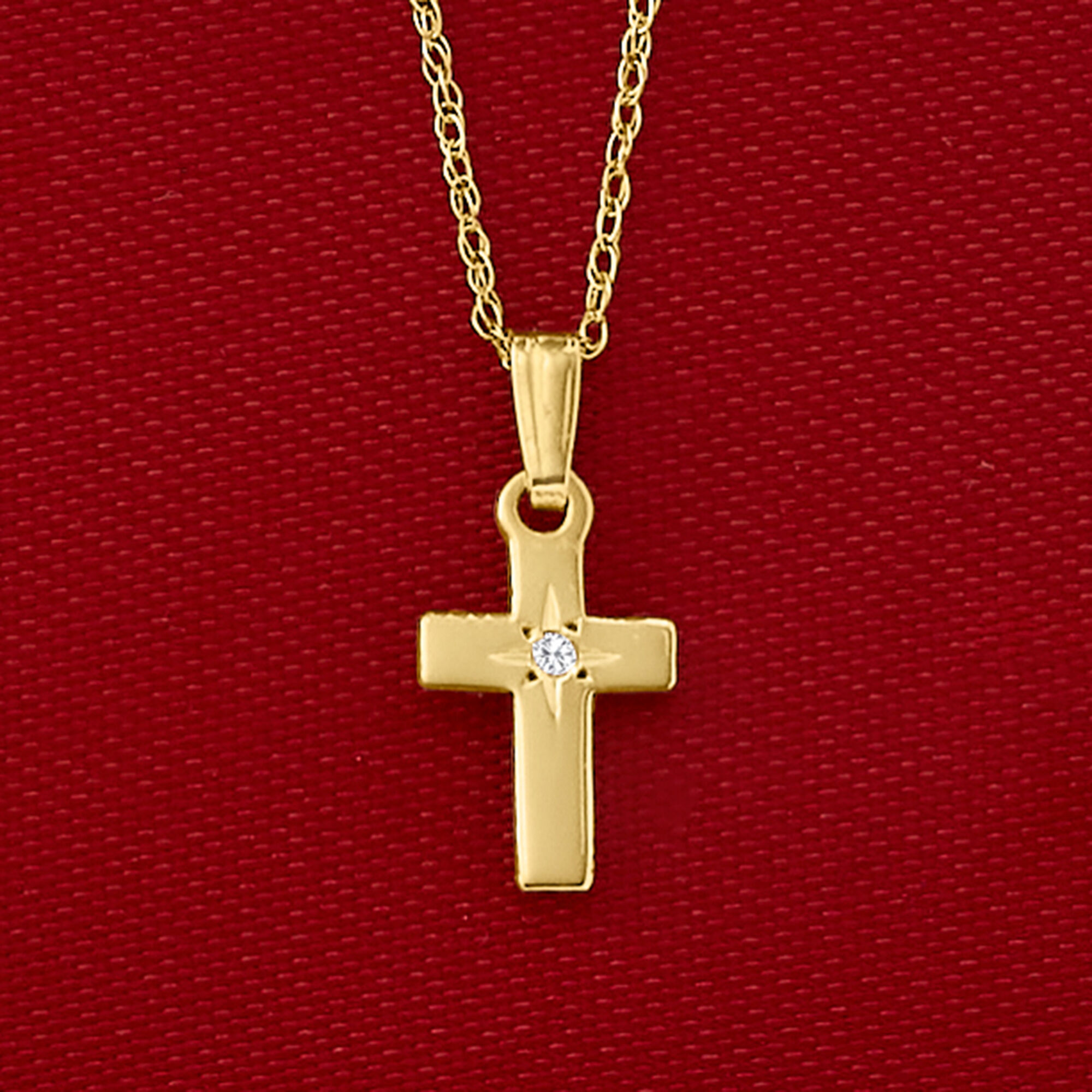 Baby s 14kt Yellow Gold Cross Pendant Necklace with Diamond Accent. 13