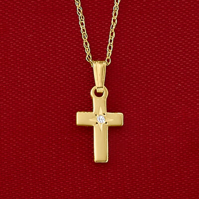 Baby's 14kt Yellow Gold Cross Pendant Necklace with Single Diamond