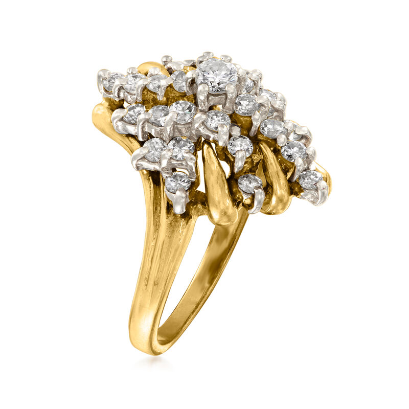 C. 1980 Vintage 1.10 ct. t.w. Diamond Marquise-Shaped Cluster Ring in 14kt Yellow Gold image number 2
