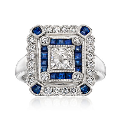 C. 1990 Vintage 1.28 ct. t.w. Diamond and .98 ct. t.w. Sapphire Ring in Platinum
