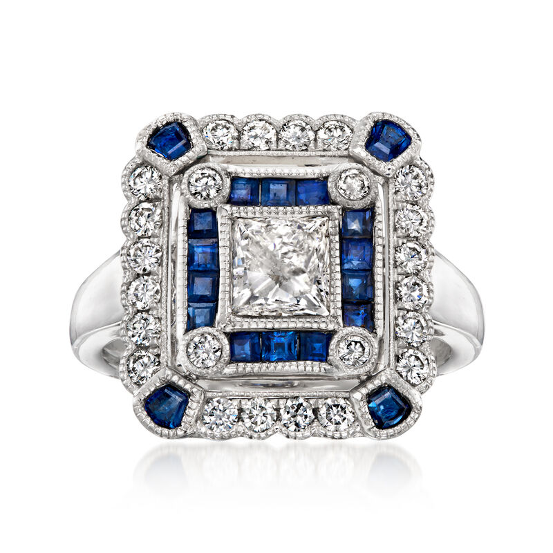 C. 1990 Vintage 1.28 ct. t.w. Diamond and .98 ct. t.w. Sapphire Ring in Platinum. Size 6.25 image number 0