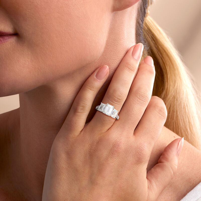 4.00 ct. t.w. Emerald-Cut Lab-Grown Diamond Three-Stone Ring in 14kt White Gold image number 1