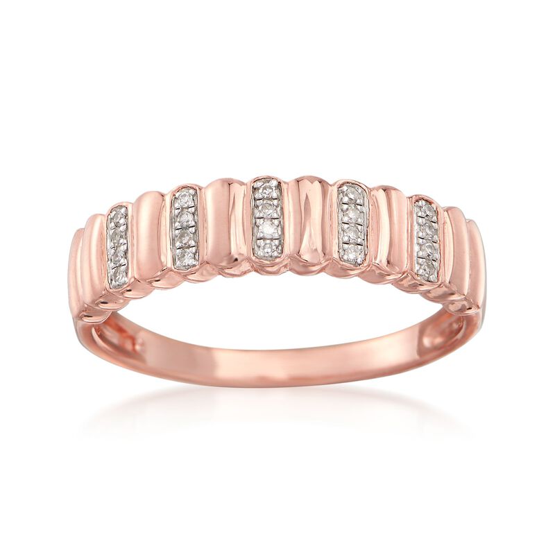 18kt Rose Gold Over Sterling Silver Ribbed Ring with Diamond Accents image number 0
