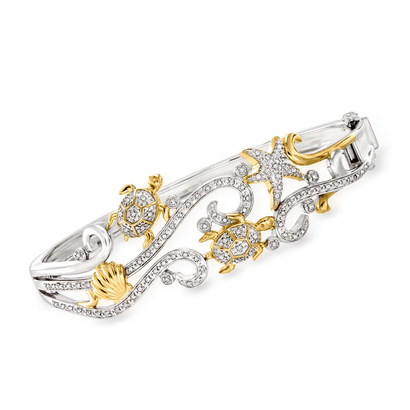 .25 ct. t.w. Diamond Sea Life Bangle Bracelet in Two-Tone Sterling Silver image number 0