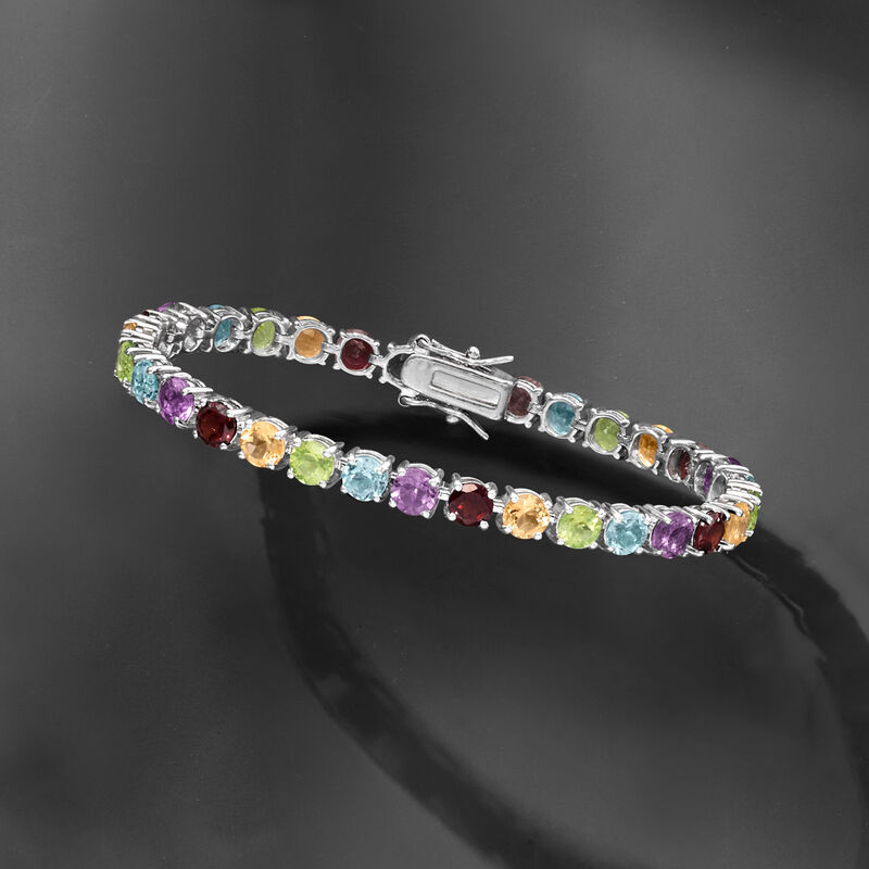 18.60 ct. t.w. Multi-Gemstone Tennis Bracelet in Sterling Silver image number 2