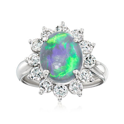 C. 1990 Vintage Black Opal Ring with 1.27 ct. t.w. Diamonds in Platinum