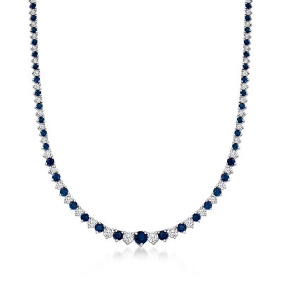 8.00 ct. t.w. Sapphire and 1.50 ct. t.w. Diamond Tennis Necklace in Sterling Silver