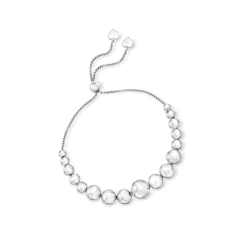 Italian 4-10mm Sterling Silver Graduated Bead Bolo Bracelet image number 3