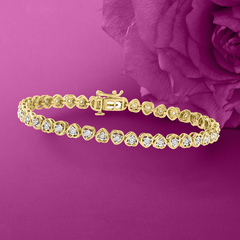 .50 ct. t.w. Diamond Heart Tennis Bracelet in 18kt Gold Over Sterling image number 3