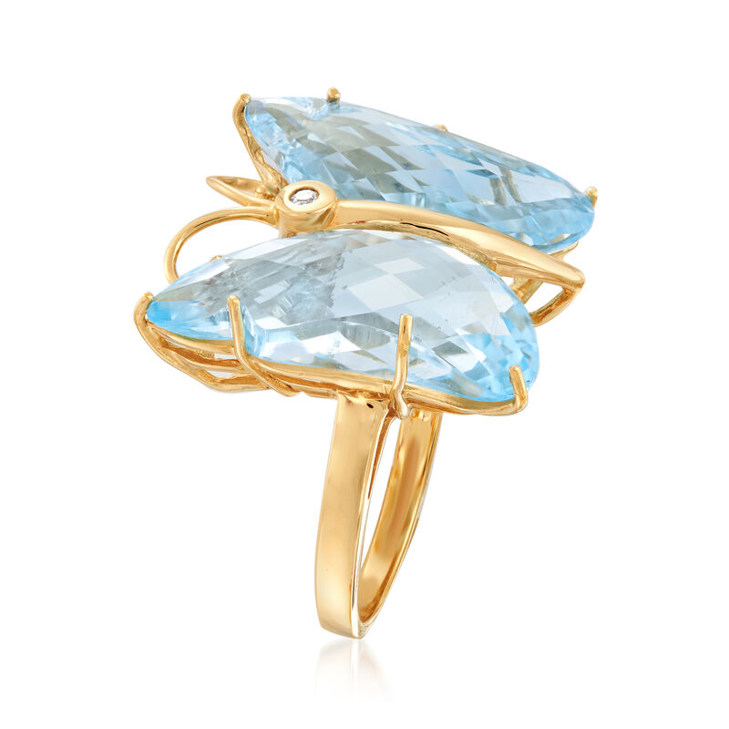 16.00 ct. t.w. Sky Blue Topaz Butterfly Ring in 18kt Gold Over Sterling image number 2