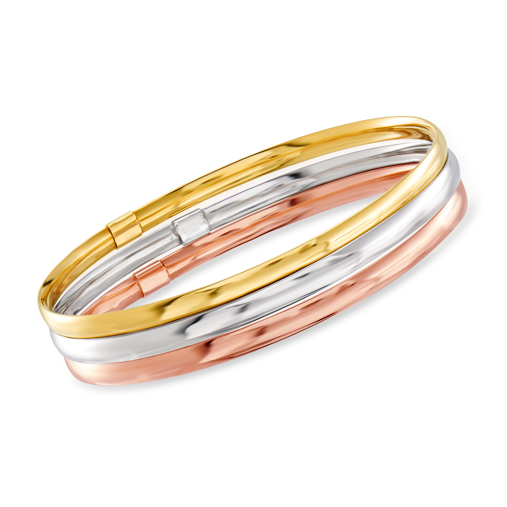 Italian 14kt Tri Colored Gold Jewelry Set Three Bangle Bracelets