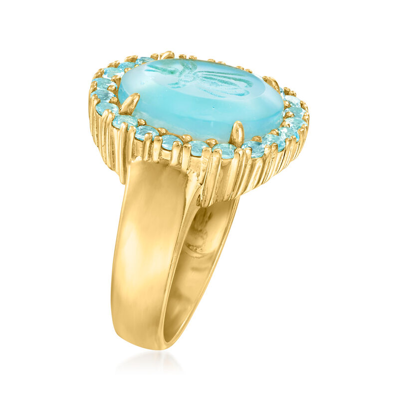 Italian Tagliamonte Mother-of-Pearl and Blue Venetian Glass Doublet Ring with .80 ct. t.w. Sky Blue Topaz in 18kt Gold Over Sterling image number 2