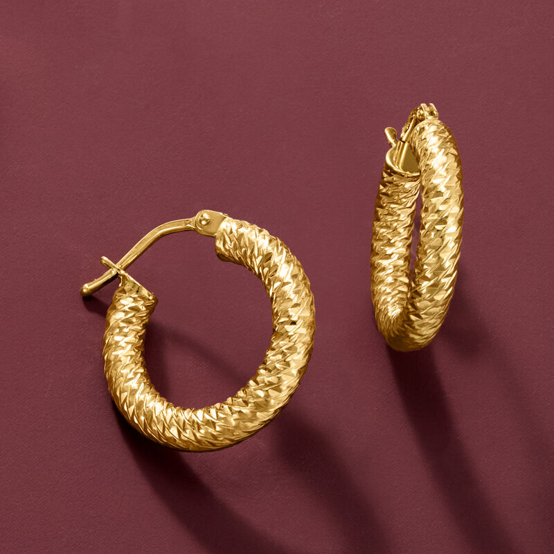 Italian 14kt Yellow Gold Diamond-Cut Hoop Earrings. 5/8" image number 4