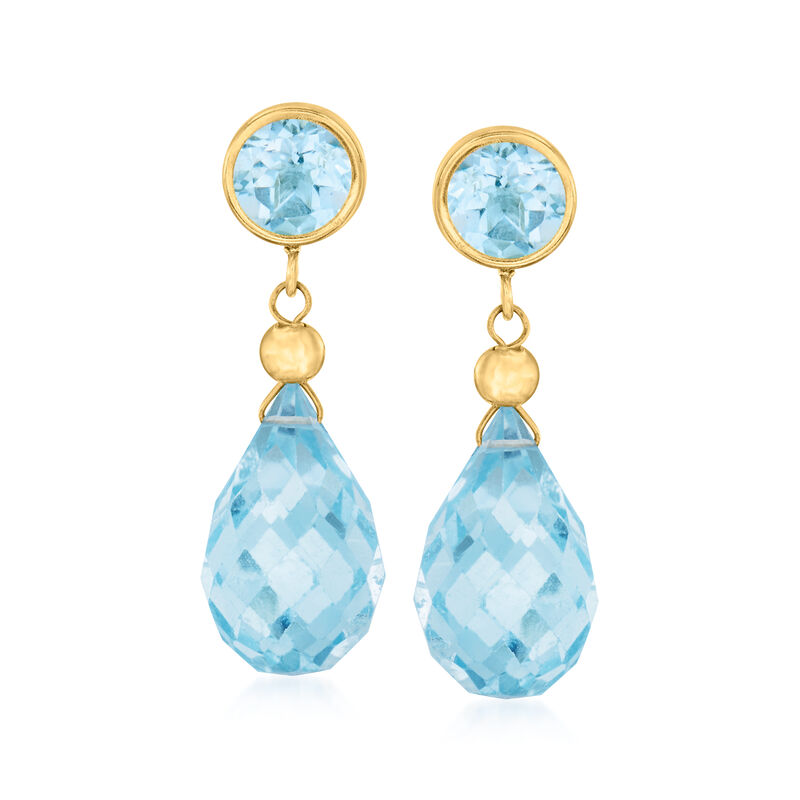 14.00 ct. t.w. Sky Blue Topaz Drop Earrings in 14kt Yellow Gold image number 0