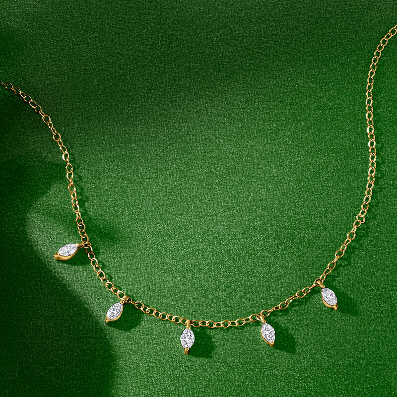 .25 ct. t.w. Marquise Lab-Grown Diamond Station Necklace in 14kt Yellow Gold. 14&quot; image number 2