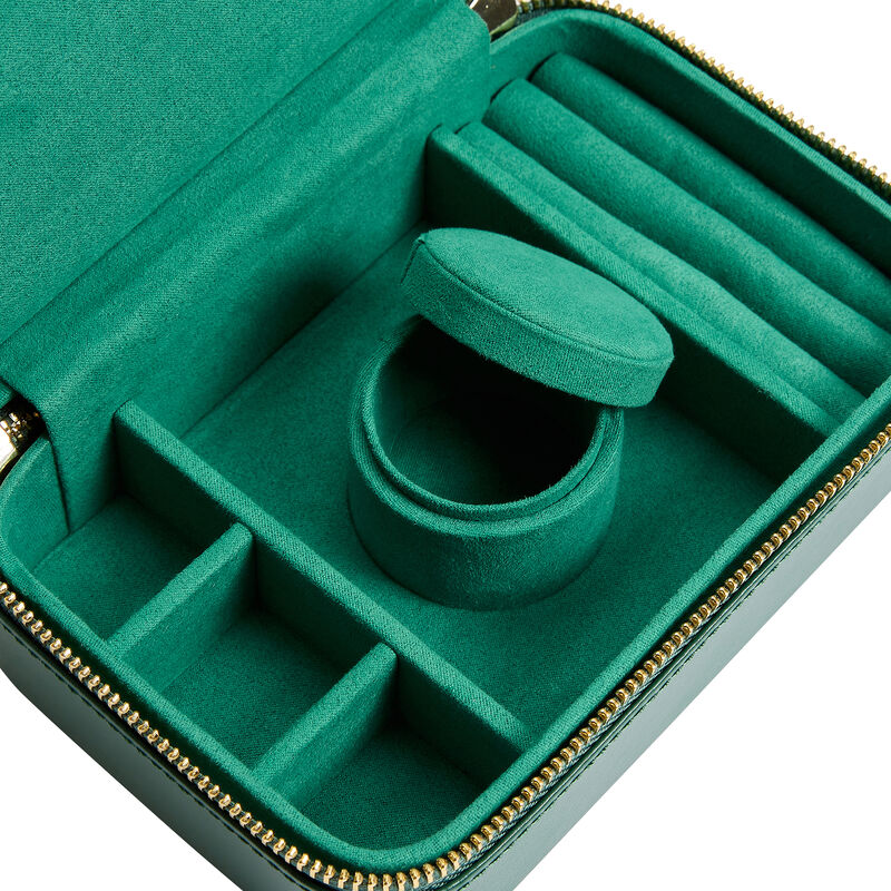 WOLF &quot;Sophia&quot; Forest Green Leather Jewelry Zip Case image number 3