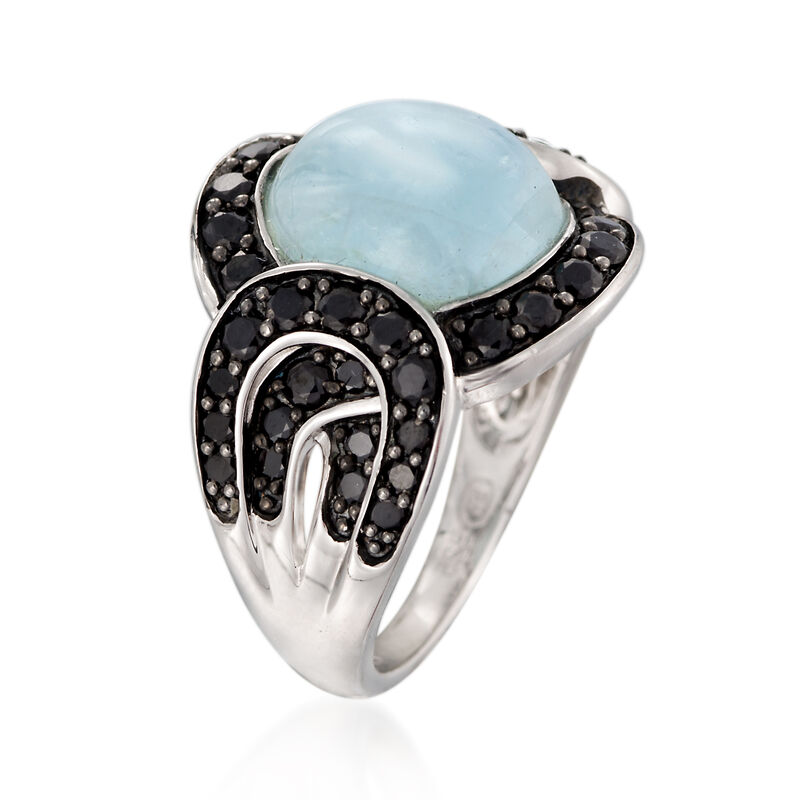 3.80 Carat Cabochon Aquamarine and Black Spinel Ring in Sterling Silver image number 2