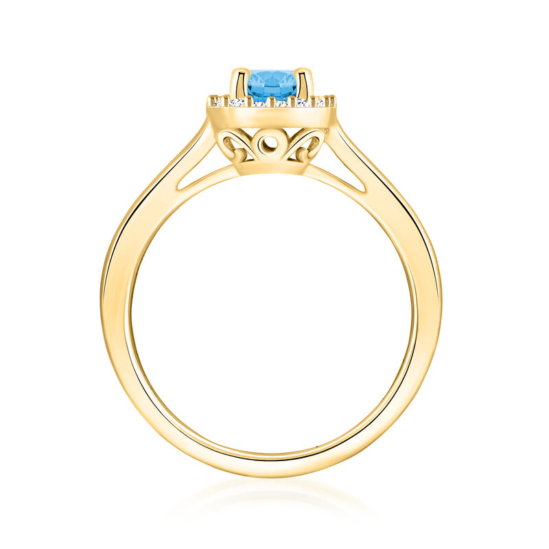 .60 Carat Swiss Blue Topaz Ring with .10 ct. t.w. Diamonds in 14kt Yellow Gold image number 2