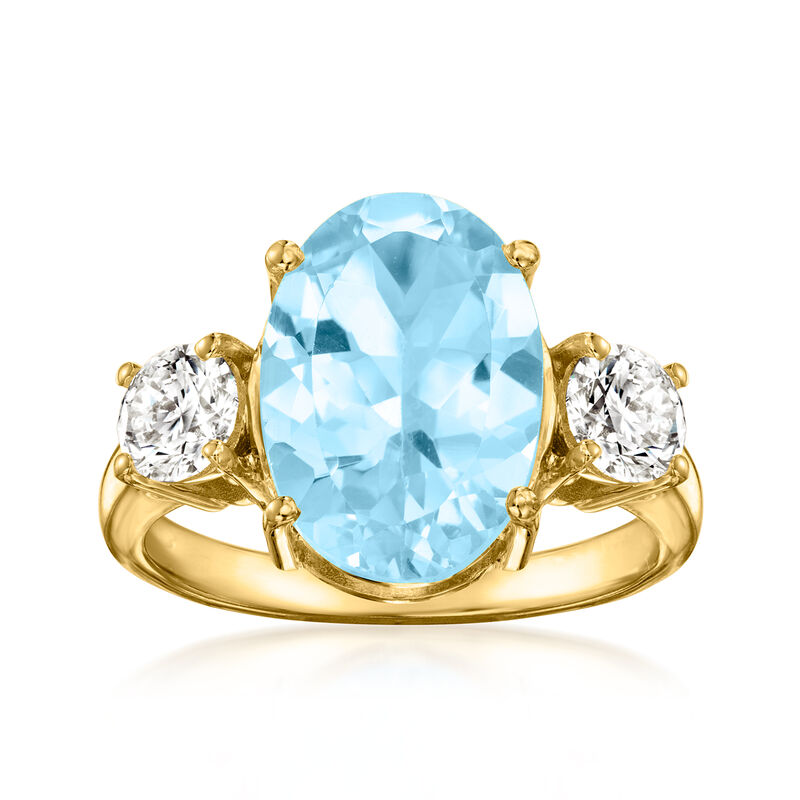 7.00 Carat Sky Blue Topaz Ring with 1.00 ct. t.w. Lab-Grown Diamonds in 18kt Gold Over Sterling image number 0