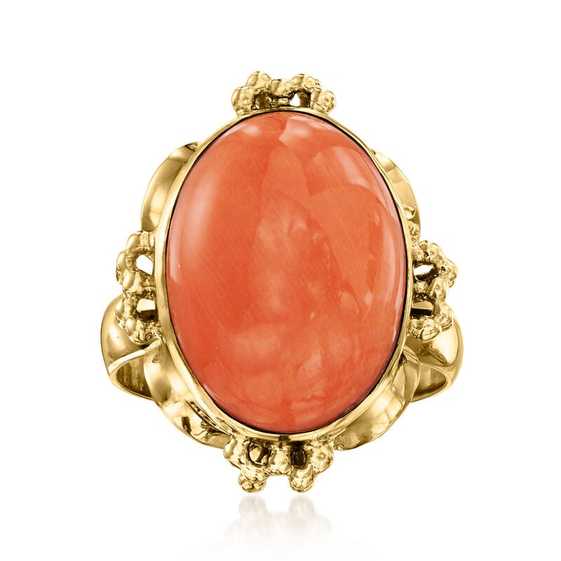C. 1980 Vintage Coral Ring in 18kt Yellow Gold. Size 8 image number 0
