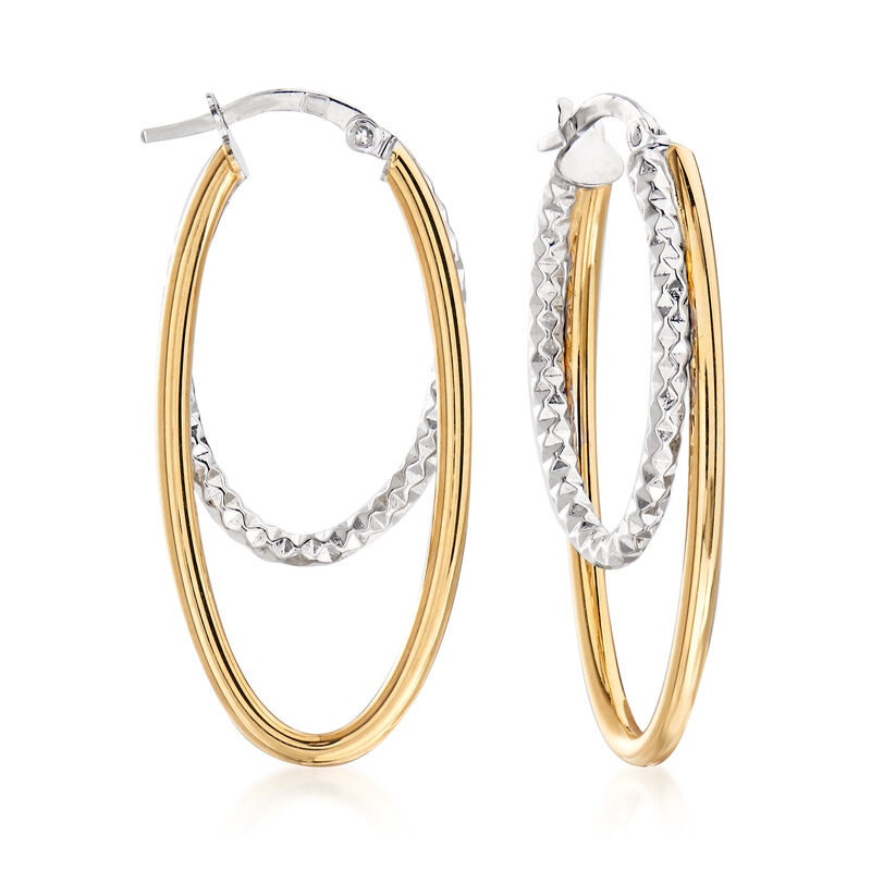 Italian 14kt Two-Tone Gold Double Hoop Earrings. 1 3/8&quot; image number 0