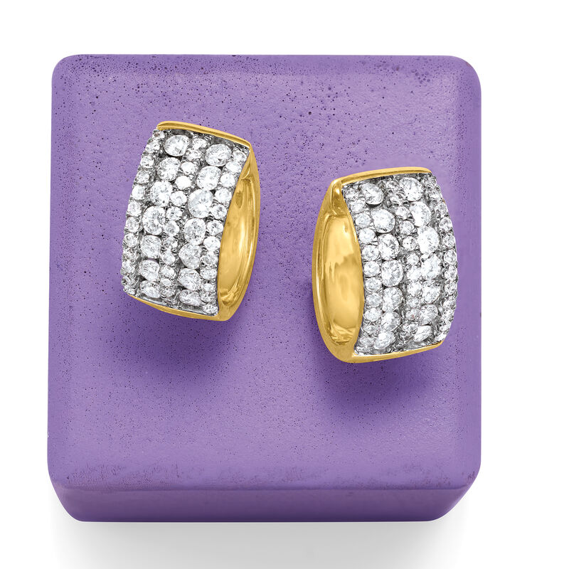 1.00 ct. t.w. Diamond Huggie Hoop Earrings in 14kt Yellow Gold. 3/8&quot; image number 3