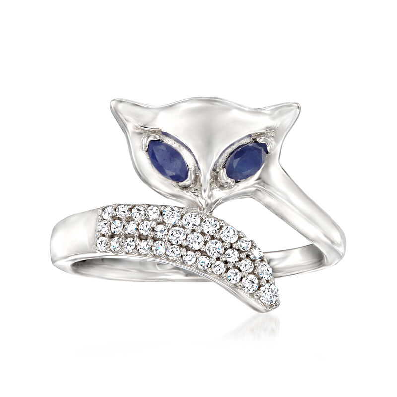 .20 ct. t.w. Sapphire and .20 ct. t.w. White Zircon Fox Ring in Sterling Silver image number 0