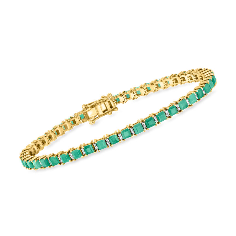 6.00 ct. t.w. Emerald and .50 ct. t.w. Diamond Tennis Bracelet in 18kt Gold Over Sterling image number 0