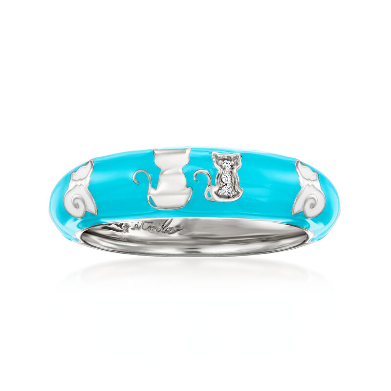Belle Etoile &quot;Cats&quot; White and Turquoise-Colored Ring with CZs in Sterling Silver. Size 7 image number 0