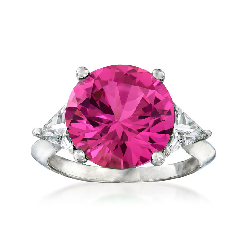 6.25 Carat Simulated Pink Sapphire and 1.50 ct. t.w. CZ Ring in Sterling Silver image number 0