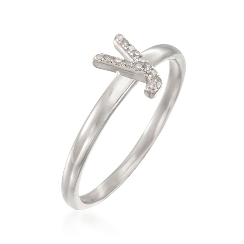 Diamond Accent Mini Initial &quot;Y&quot; Ring in Sterling Silver image number 2
